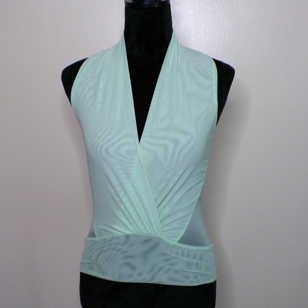 Mint Green Sleeveless Wrap Top – Deep V Neck – Fitted Waist Blouse